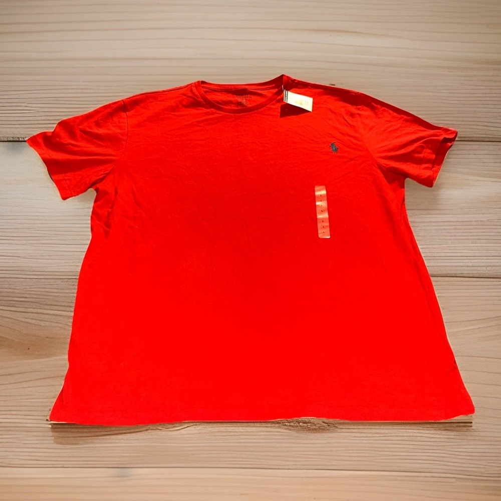 POLO Ralph Lauren 100% Cotton Crew Neck T Shirt Men's Large Red NWT Blue Pony